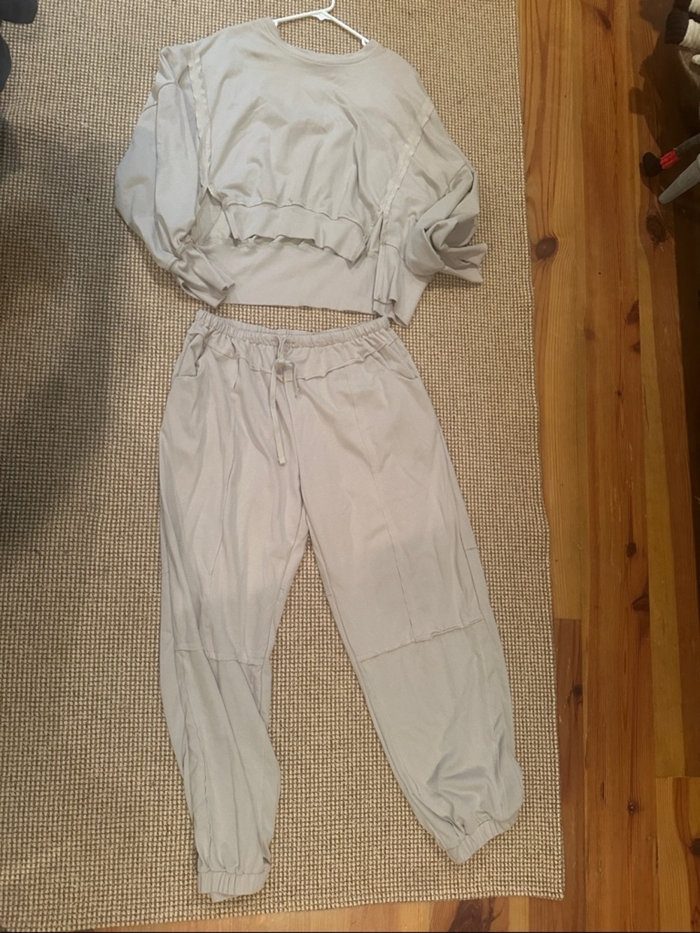 Women's Casual Drawstring Jogger Pants set - Light tan